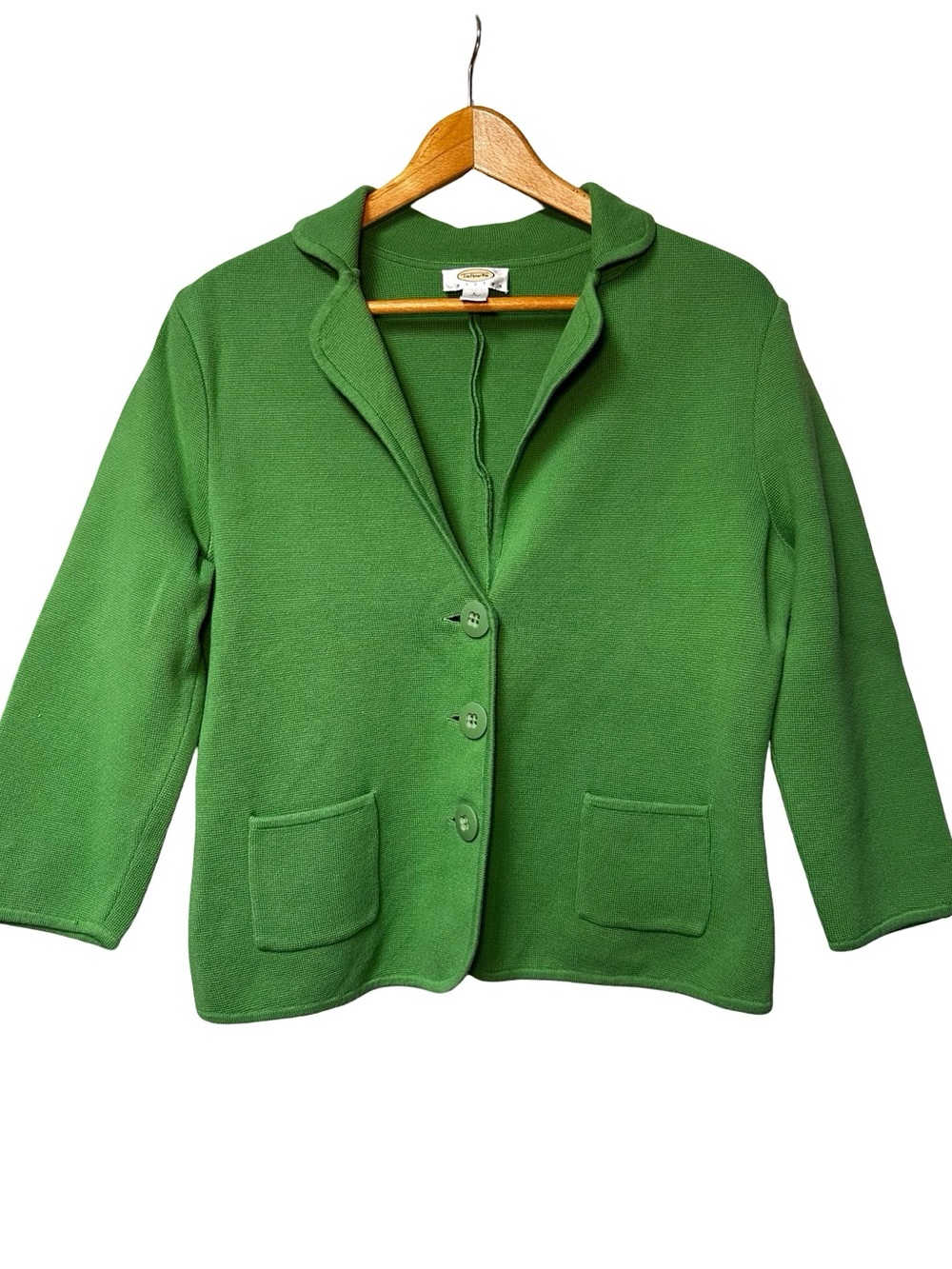 Talbots Petite Green Knit Blazer Size Petite Large Cotton Office Preppy Academia